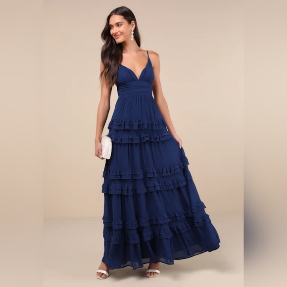 Lulus Dresses & Skirts - NWOT Lulu's Navy Blue Ruffled Tiered Maxi Dress Size XL=14/16